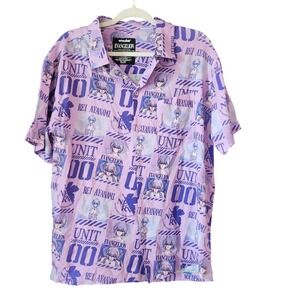 Atsuko Evangelion Eva Unit-00 Purple Button-Down M Shirt Rei Ayanami NWOT